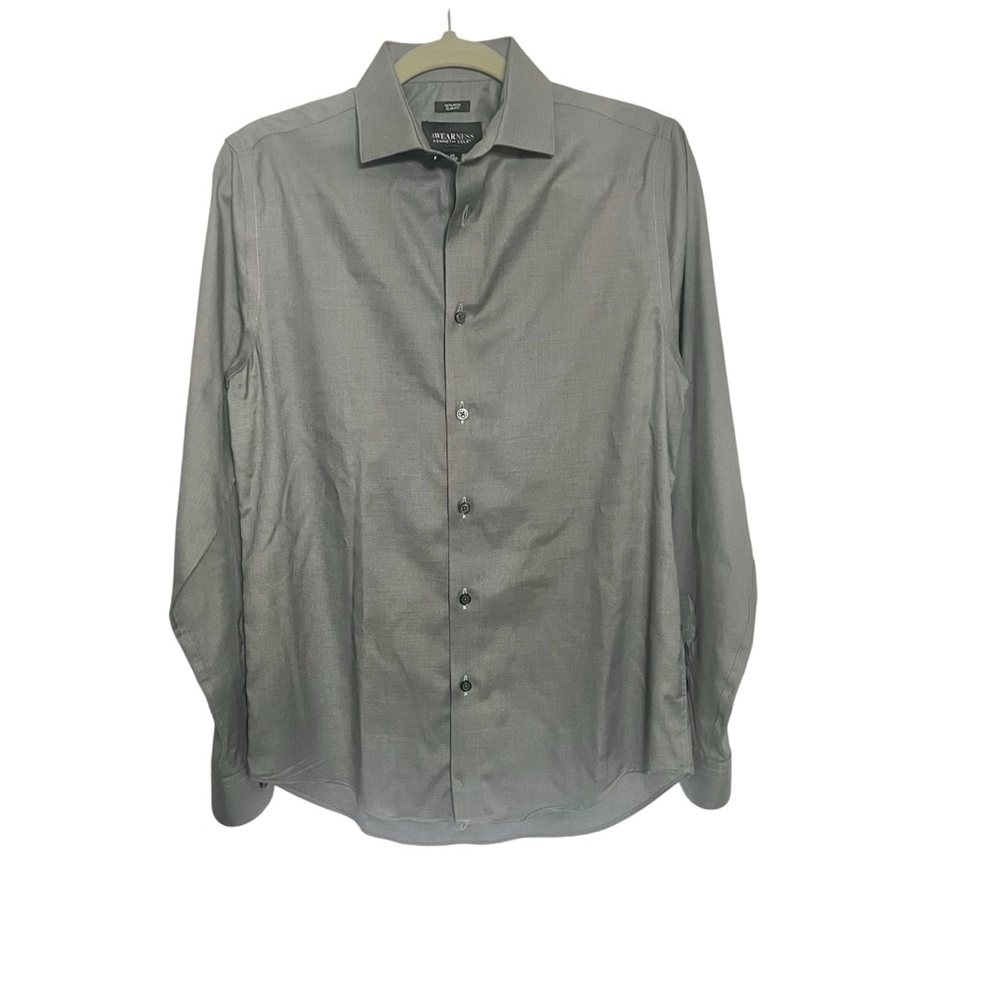 Kenneth Cole Awearness Non-Iron Slim Fit Gray/Silver Dress Shirt 15 34/35